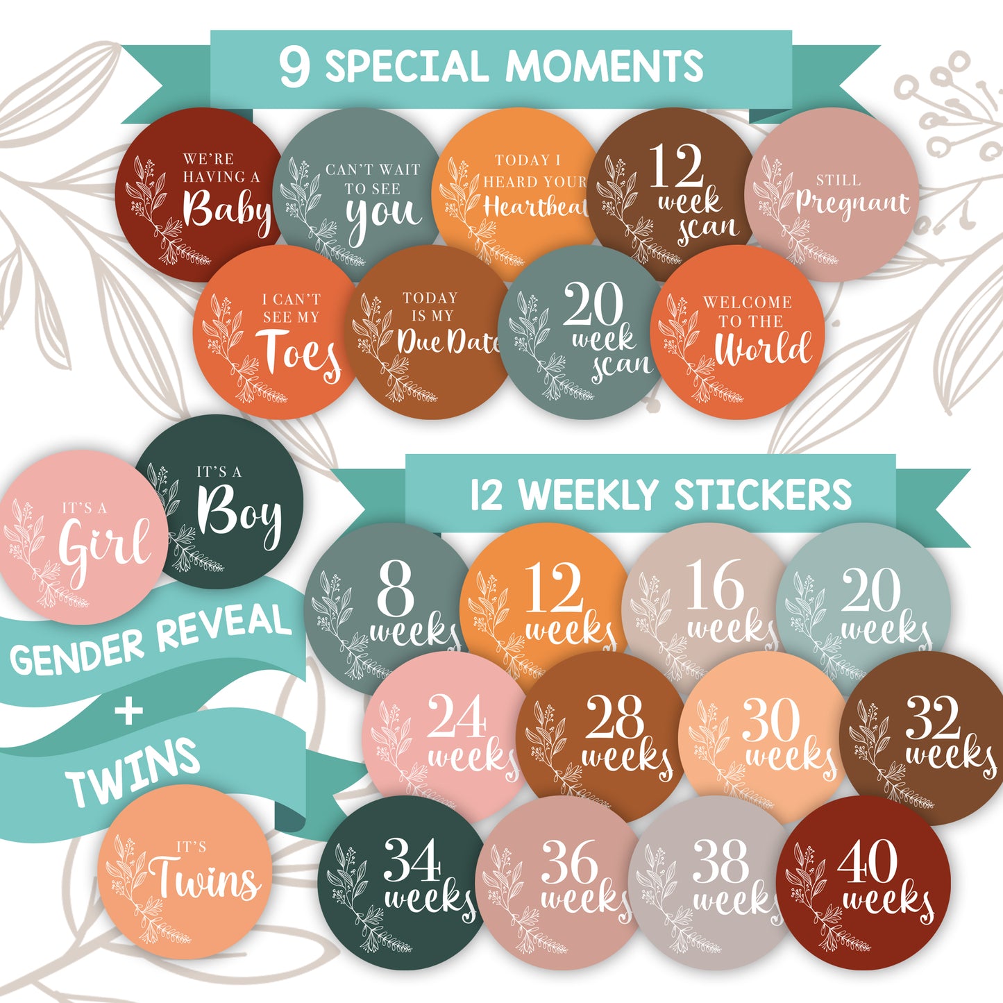 Pregnancy Weekly Milestone Stickers 24 Pack