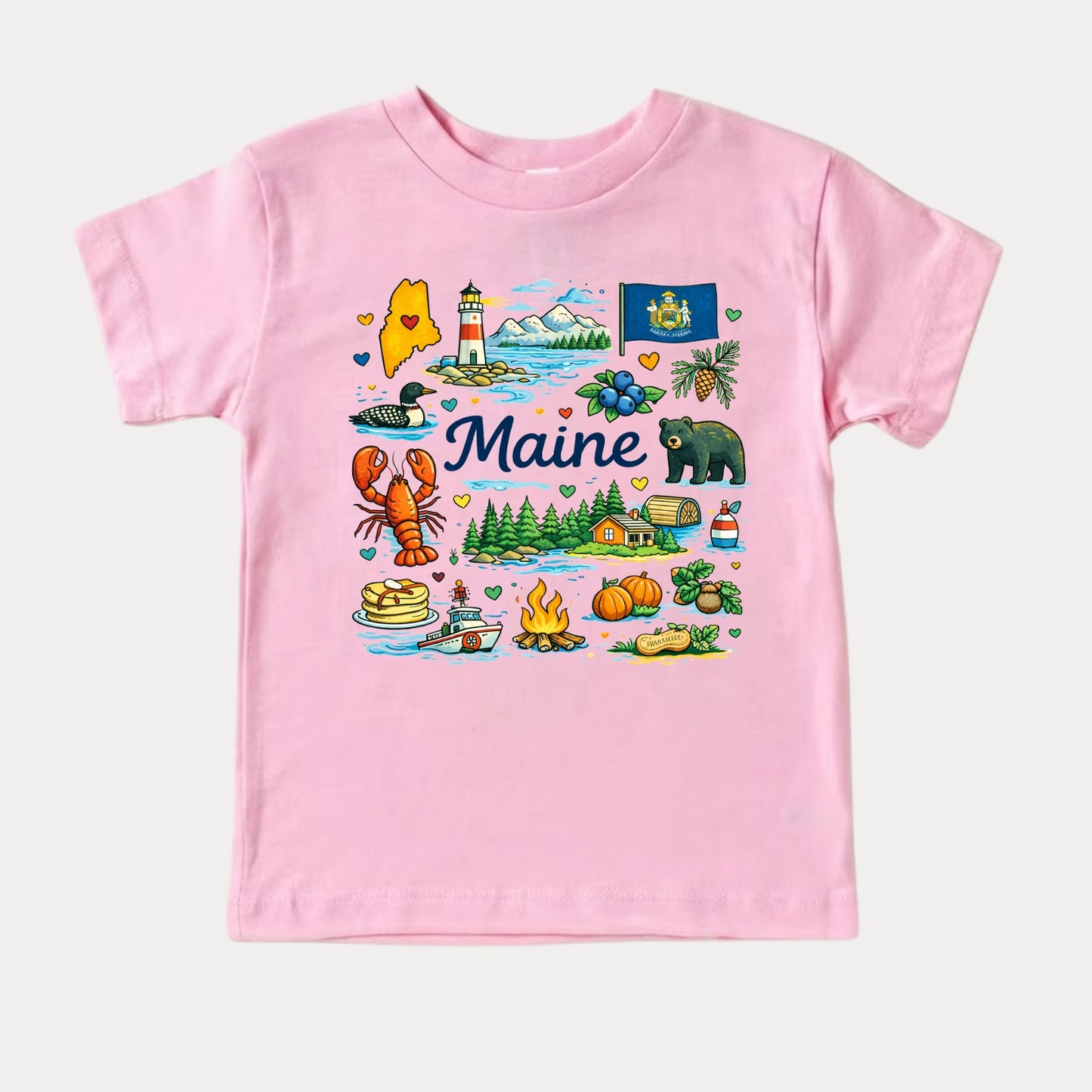 Maine Kids T-Shirt – Pine Tree State Icons