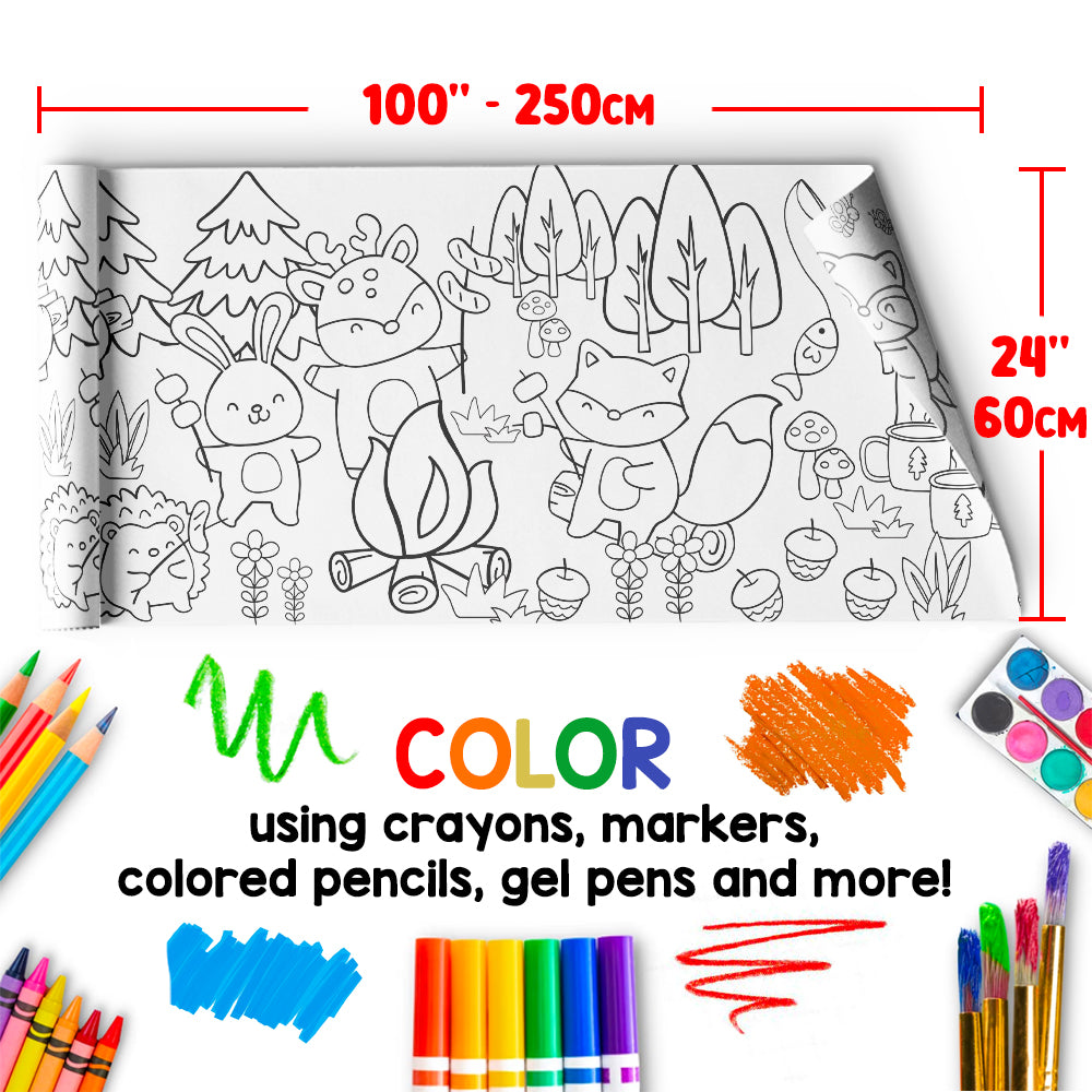 GIANT Coloring Paper Activity Roll for Kids, 24"x100", Camp Life