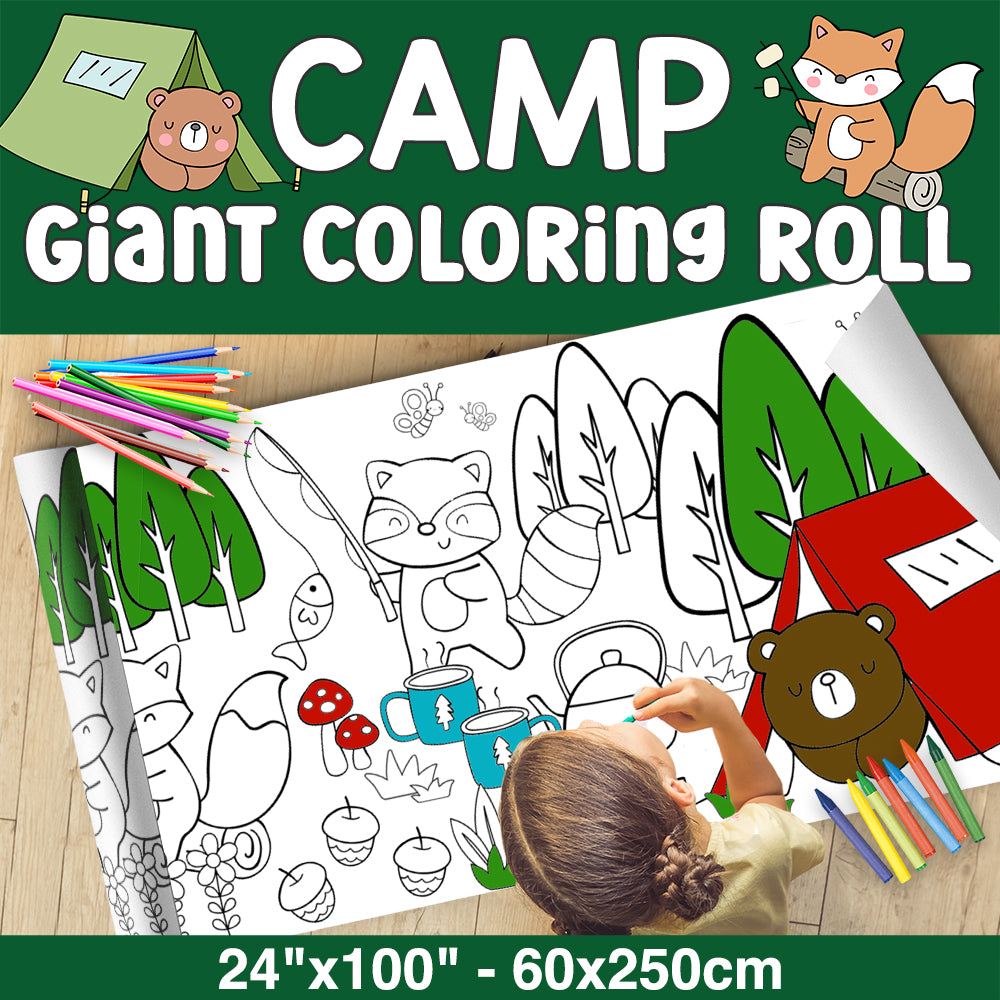 GIANT Coloring Paper Activity Roll for Kids, 24"x100", Camp Life