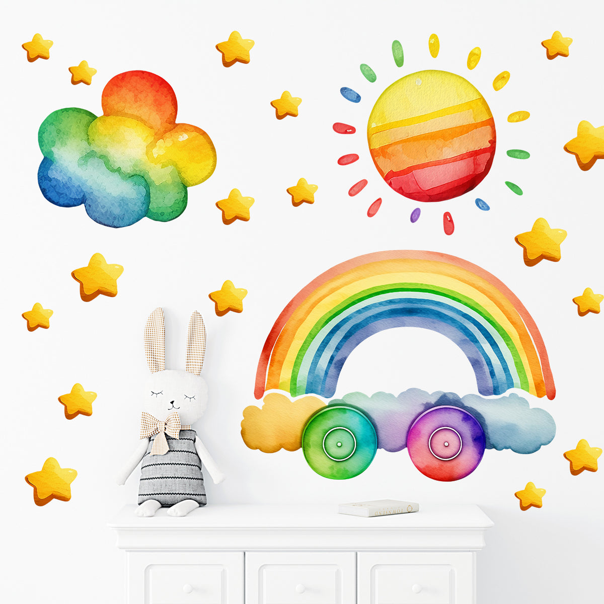 Kids Wall Sticker Rainbow Watercolor Wall Decal Set