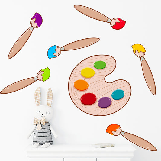Kids Wall Sticker Paint Brushes Playroom Decal Set