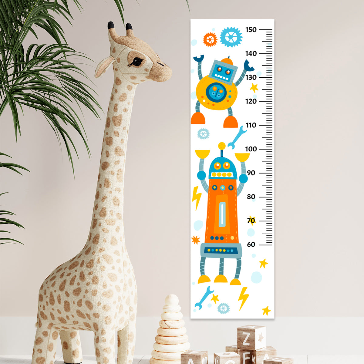 Growth Chart Sticker Robots Wall Decal