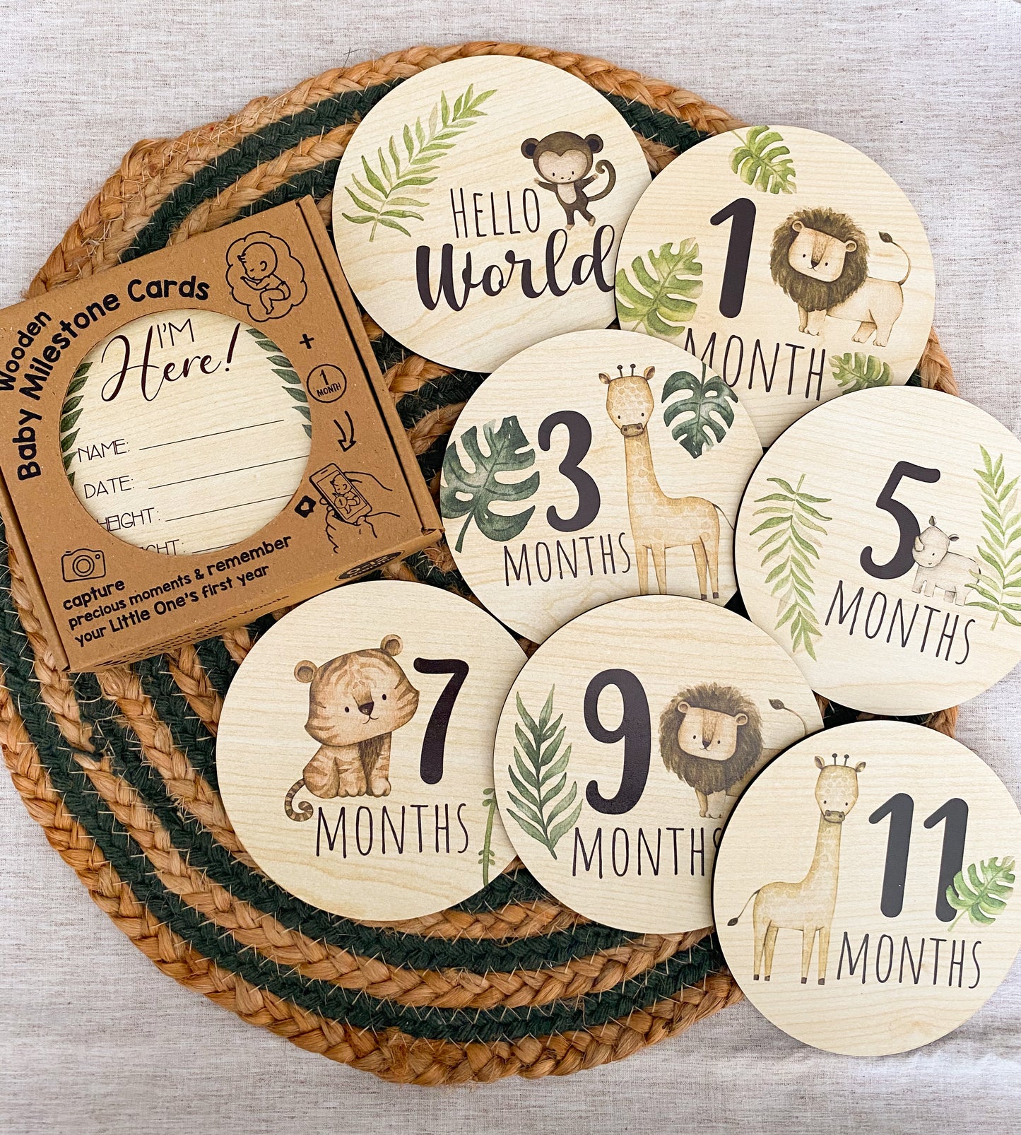 Wooden Baby Monthly Milestone Cards with Announcement Sign