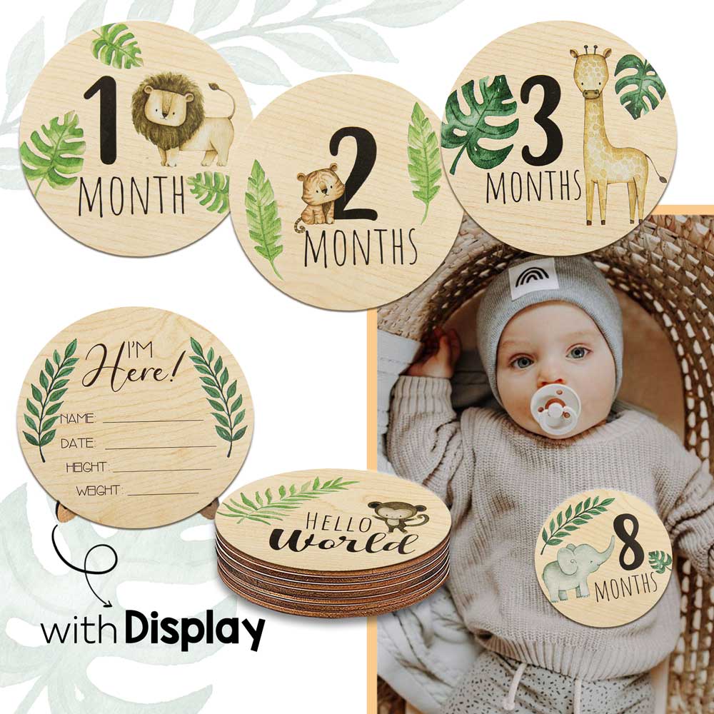 Wooden Baby Monthly Milestone Cards with Announcement Sign