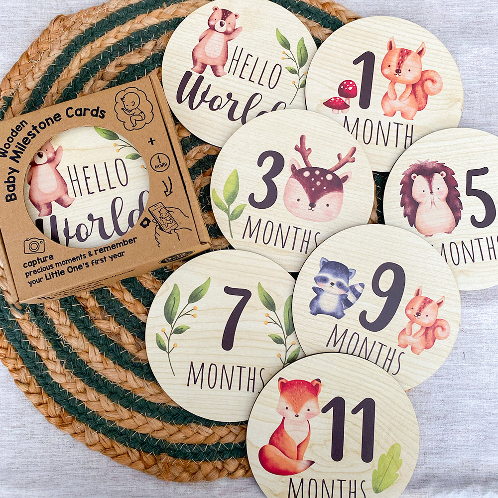 Wooden Baby Milestone Cards - Woodland