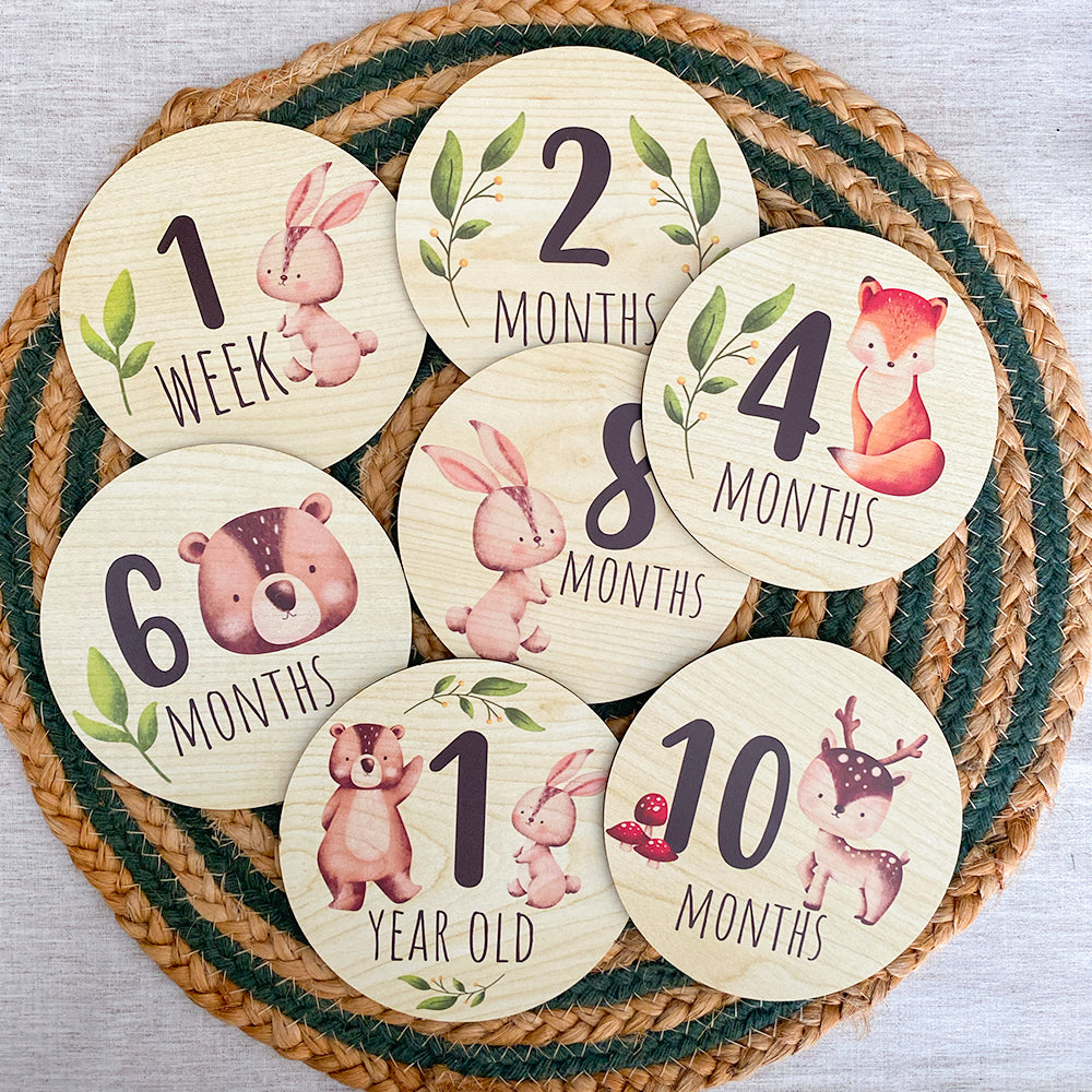 Wooden Baby Milestone Cards - Woodland