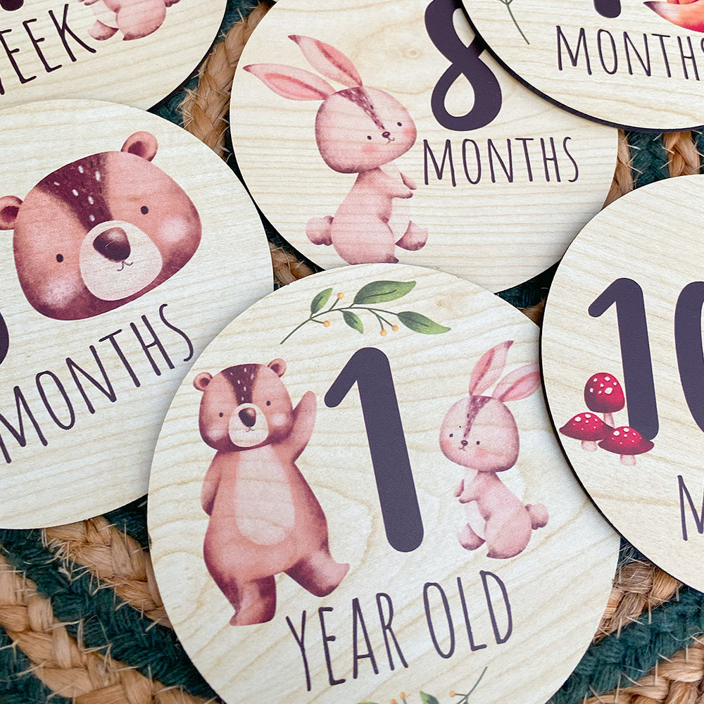 Wooden Baby Milestone Cards - Woodland