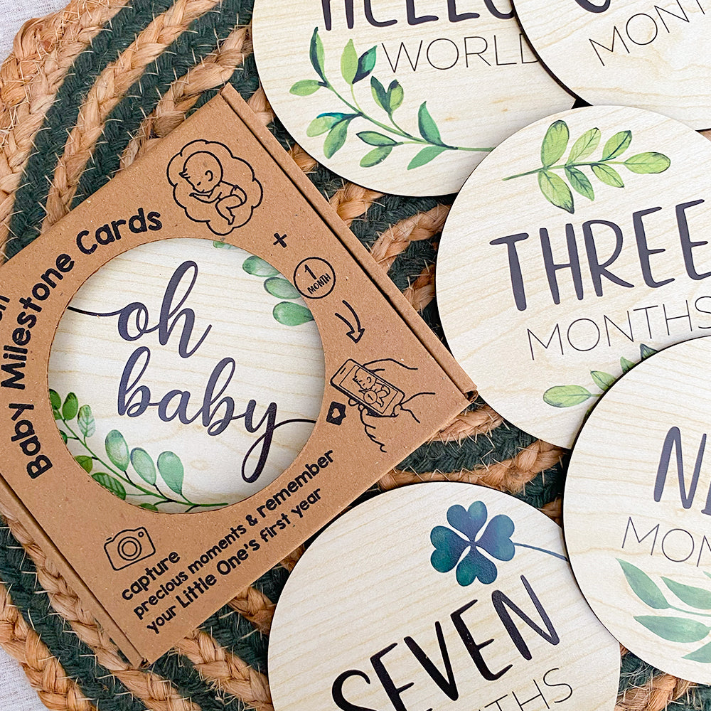 Wooden Baby Milestone Cards - Green Leaves