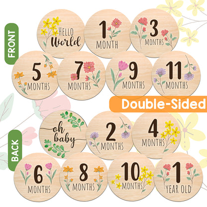 Wooden Baby Milestone Cards - Floral