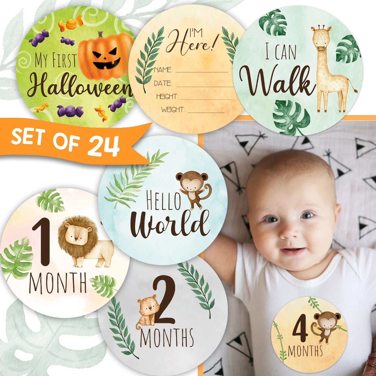 Baby Milestone Stickers Set of 24 - Safari