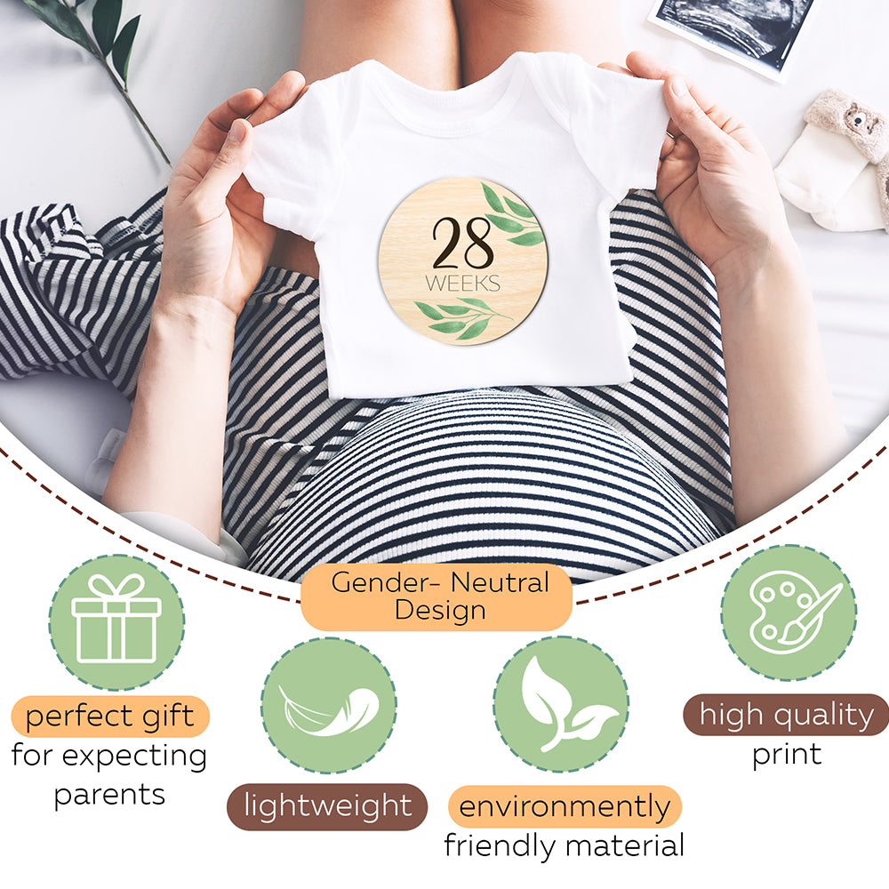 Wooden Pregnancy Milestone Cards - Green Leaves