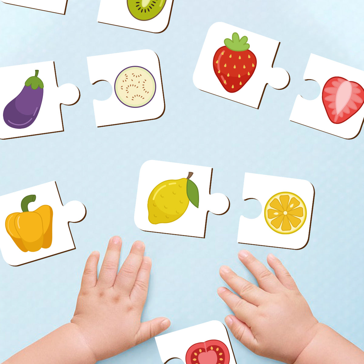 Wooden Toddler Game 2 Piece Jigsaw Puzzle - Fruits and Vegetables