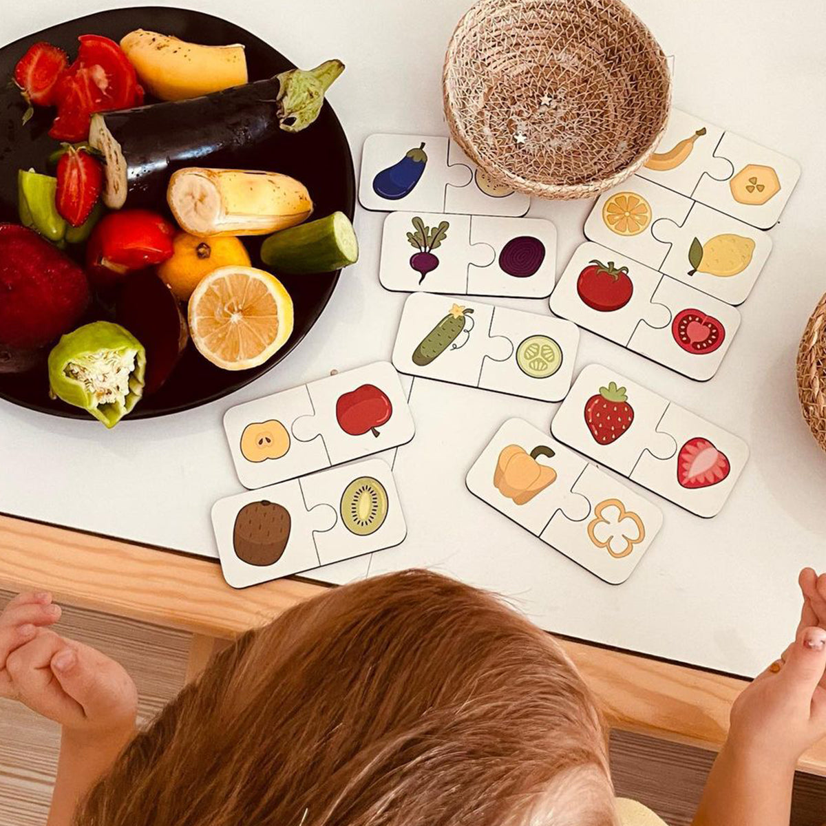 Wooden Toddler Game 2 Piece Jigsaw Puzzle - Fruits and Vegetables