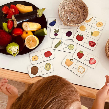 Wooden Toddler Game 2 Piece Jigsaw Puzzle - Fruits and Vegetables