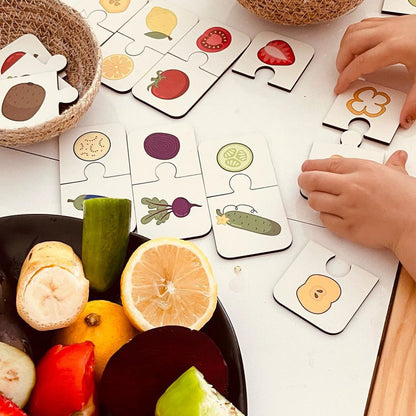 Wooden Toddler Game 2 Piece Jigsaw Puzzle - Fruits and Vegetables