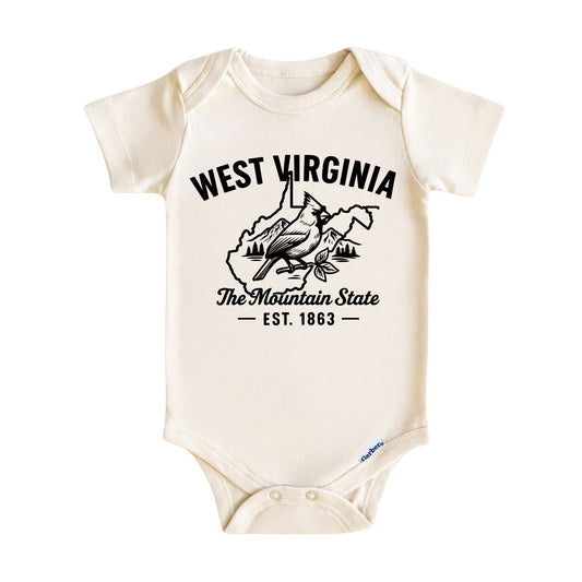 West Virginia Baby Onesie ®, The Mountain State Baby Bodysuit for Boys Girls