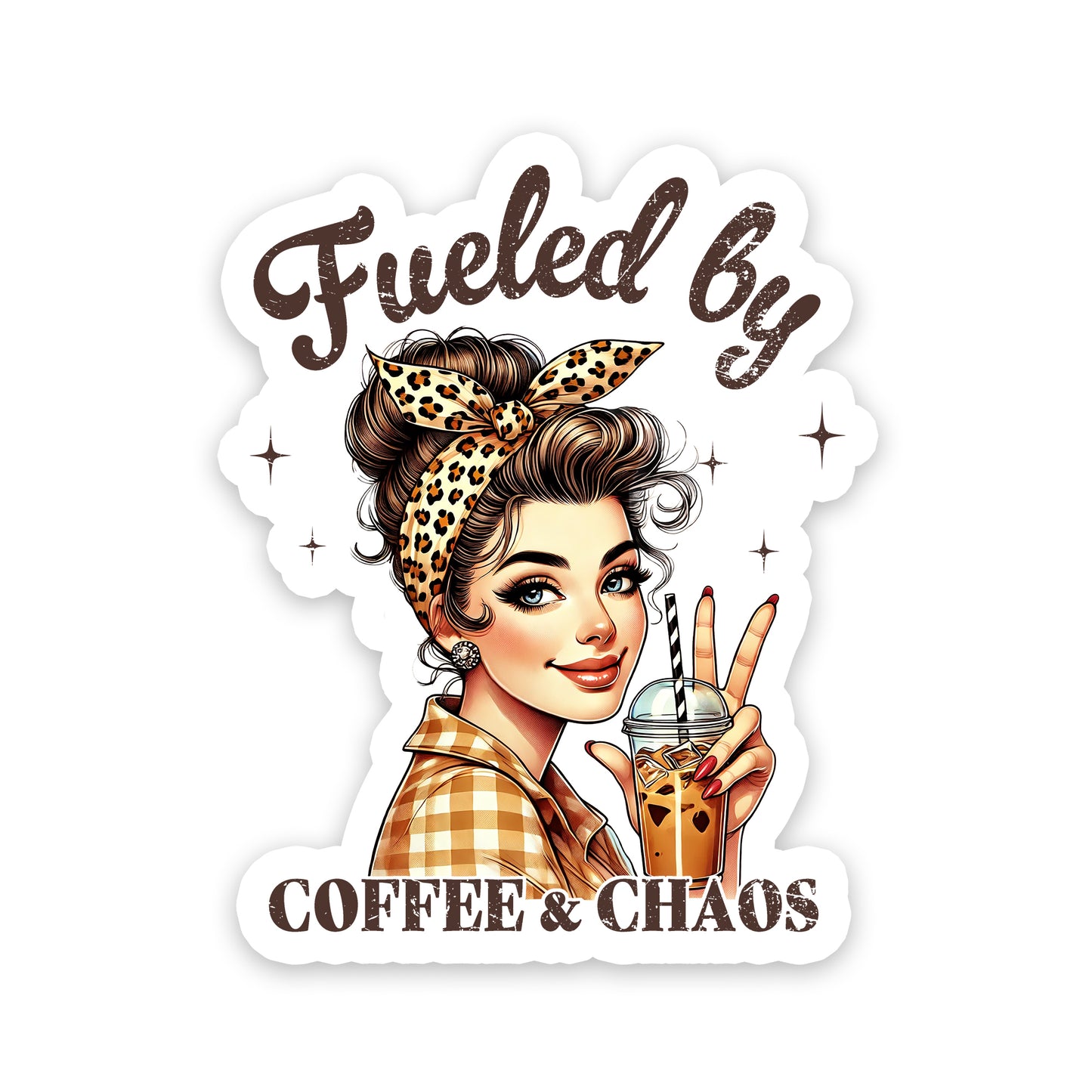 Fueled by Coffee & Chaos Retro Mom Sticker