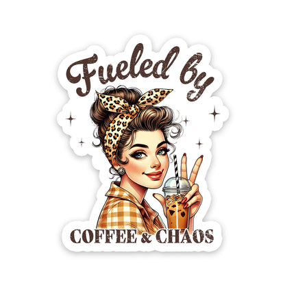 Fueled by Coffee & Chaos Retro Mom Sticker