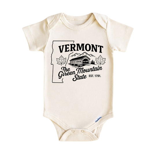 Vermont Baby Onesie ®, The Green Mountain State Baby Bodysuit for Boys Girls