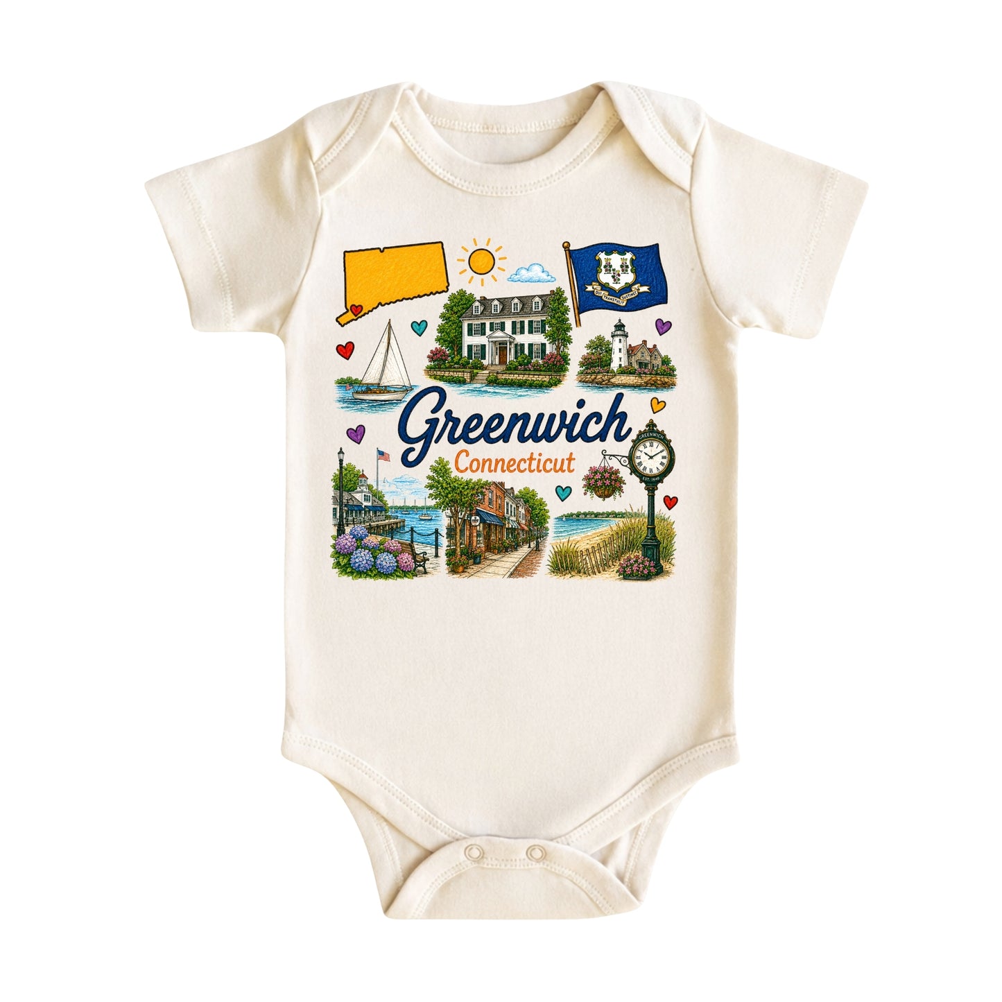 Greenwich Connecticut Baby Bodysuit for Boys Girls