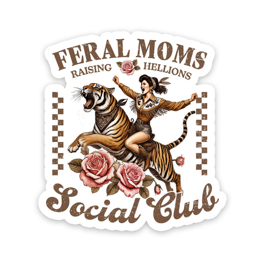 Feral Moms Social Club Retro Tiger Sticker