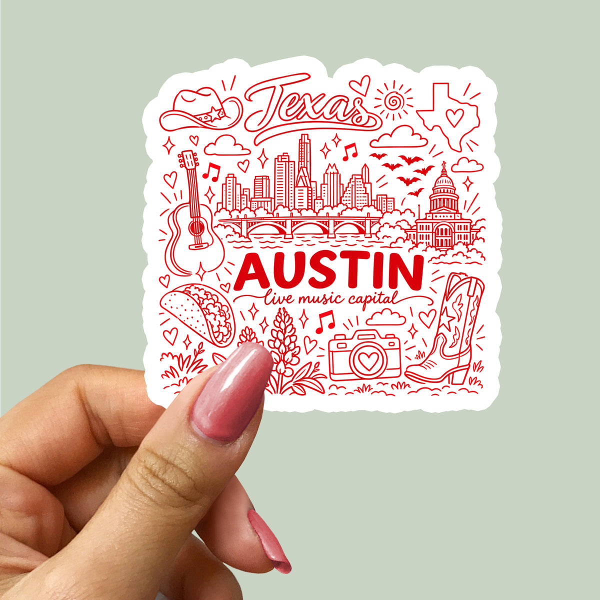 Austin Texas City Illustration Sticker