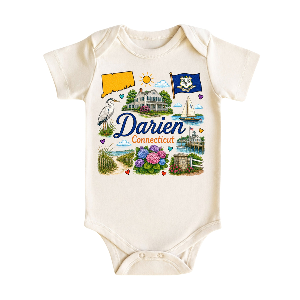 Darien Connecticut Baby Bodysuit for Boys Girls