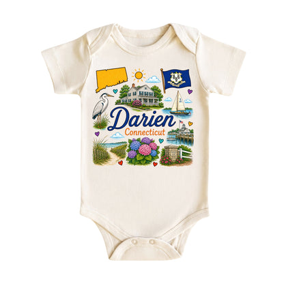 Darien Connecticut Baby Bodysuit for Boys Girls