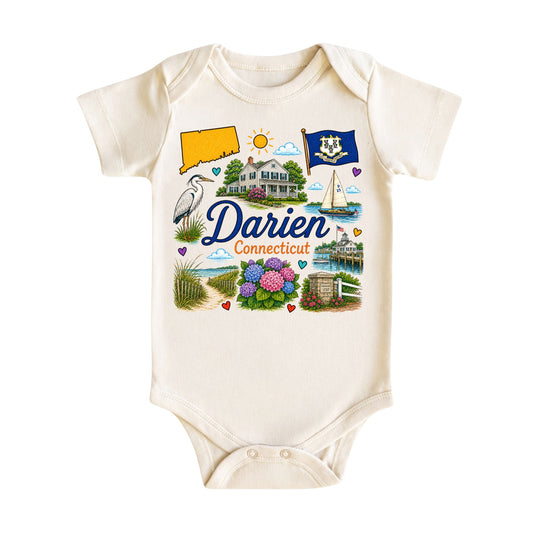 Darien Connecticut Baby Bodysuit for Boys Girls