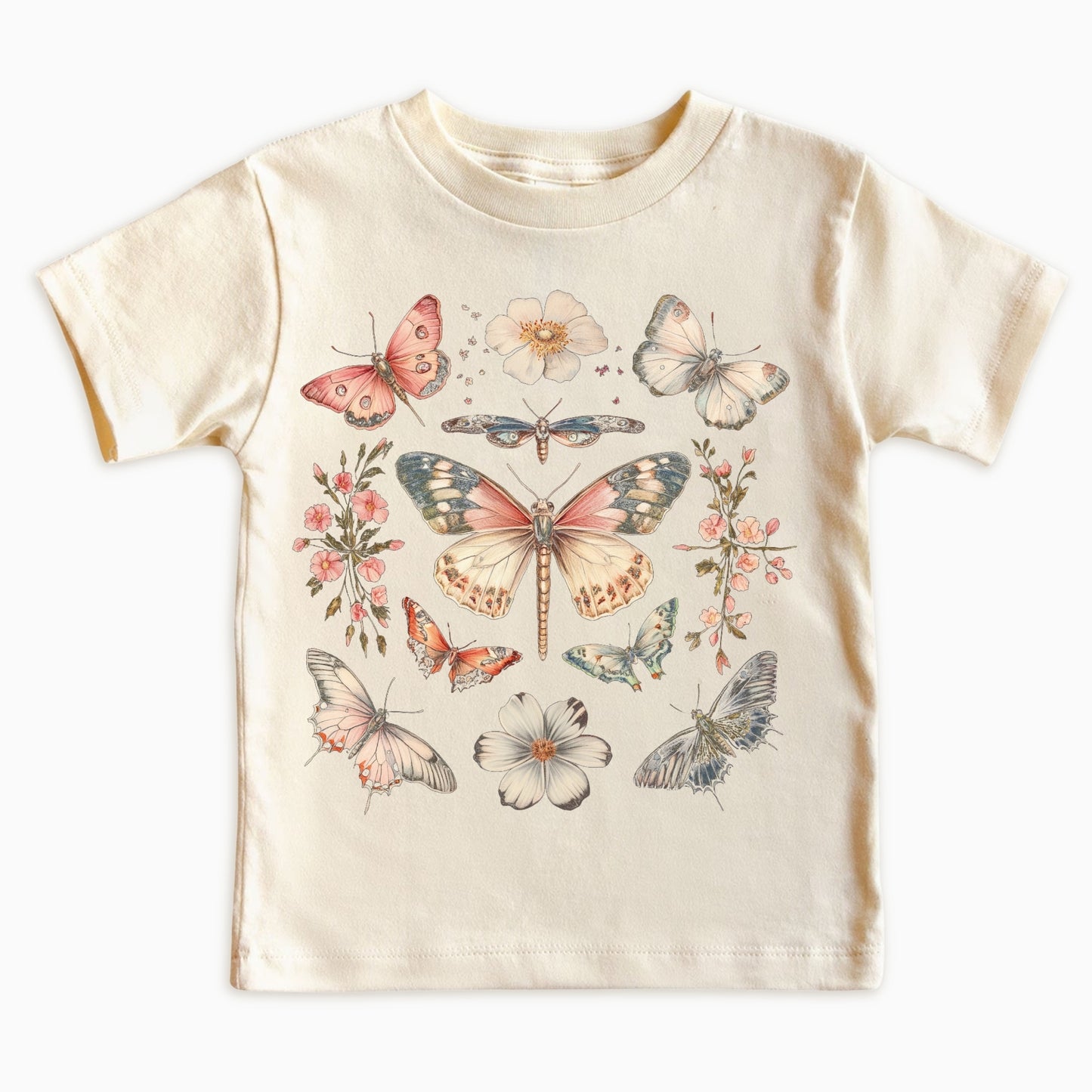 Vintage Watercolor Butterfly Garden Kids T-Shirt