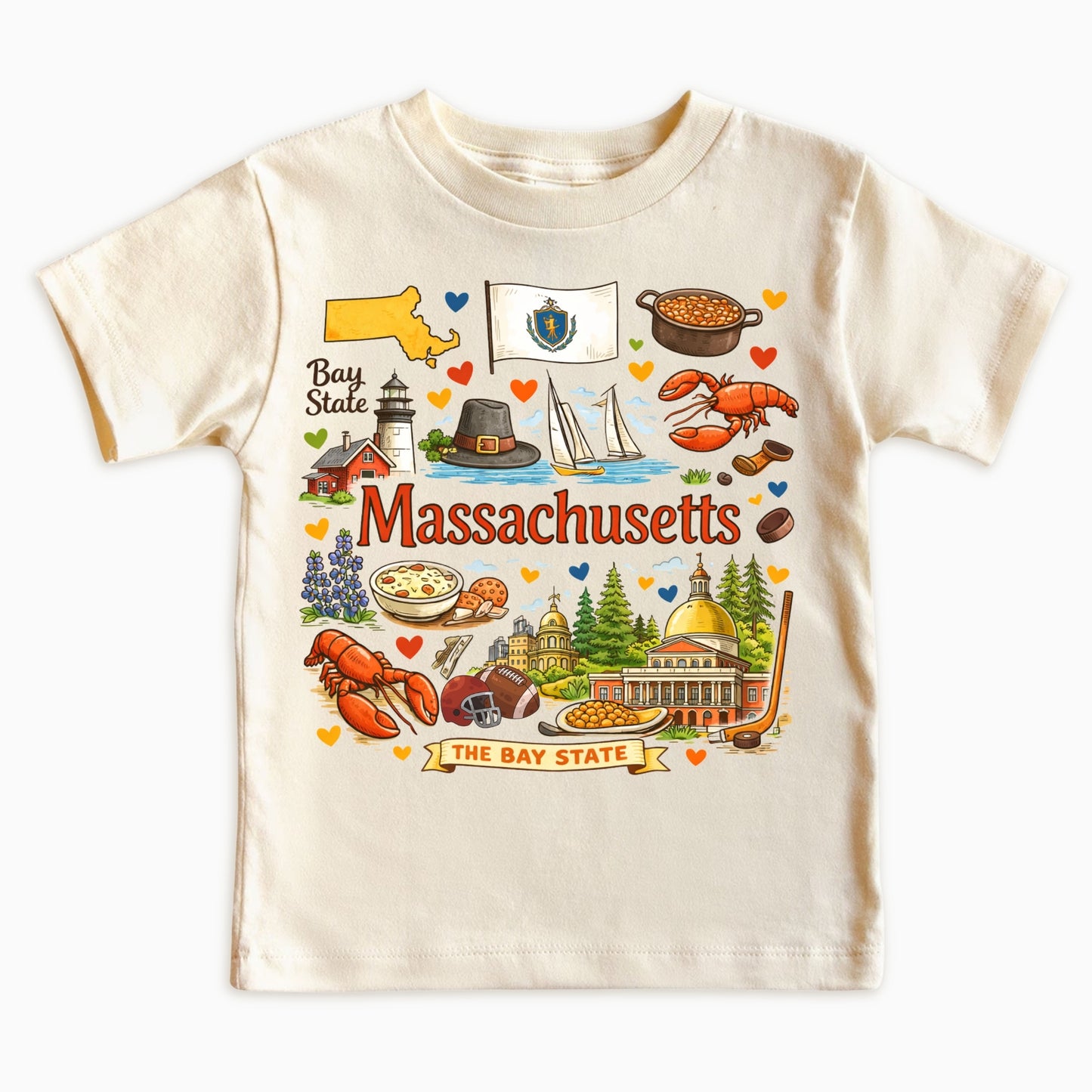 Massachusetts State Symbols Kids T-Shirt