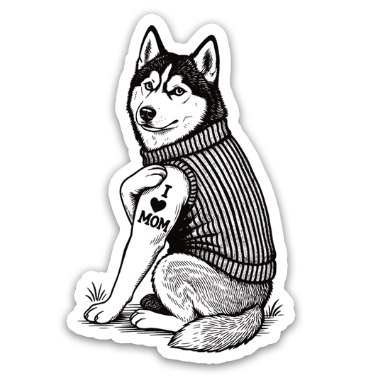 Husky with Tattoo - Dog Sticker