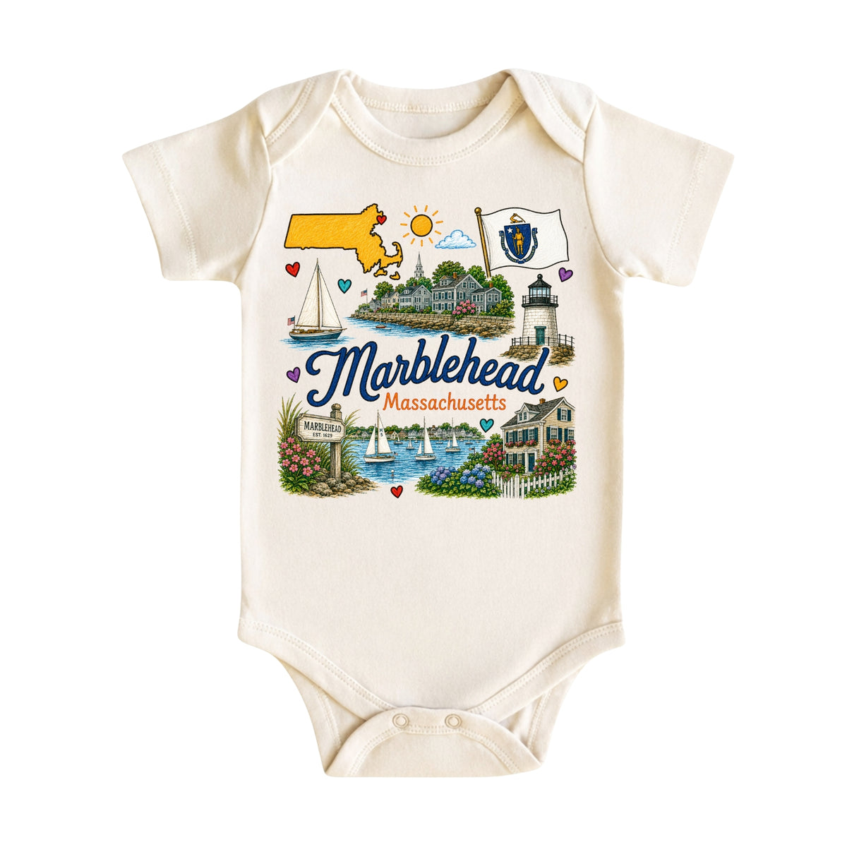 Marblehead Massachusetts Baby Bodysuit for Boys Girls