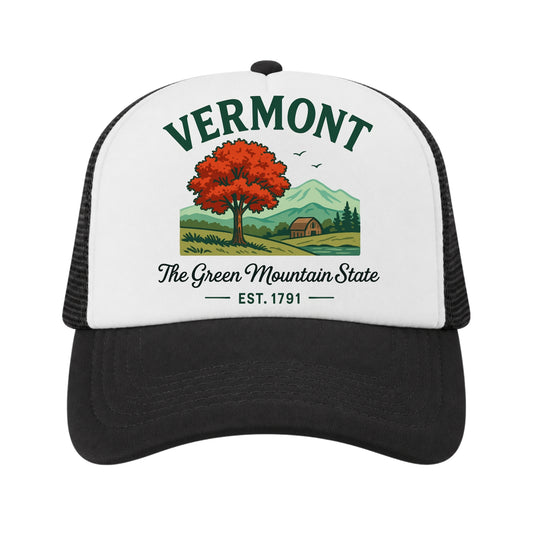 Vermont Trucker Hat for Kids & Adults, Vermont Vacation Hat, Souvenir Cap