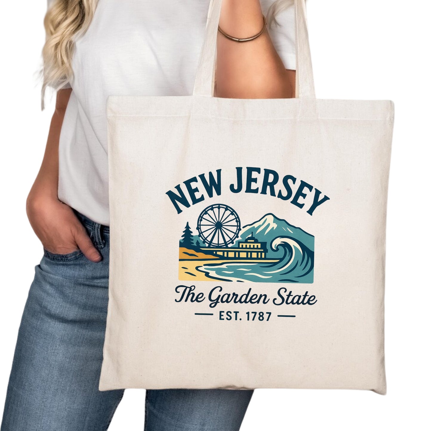New Jersey Tote Bag, Newark Jersey City Paterson Travel Market Bag