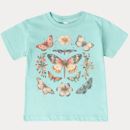 Vintage Watercolor Butterfly Garden Kids T-Shirt