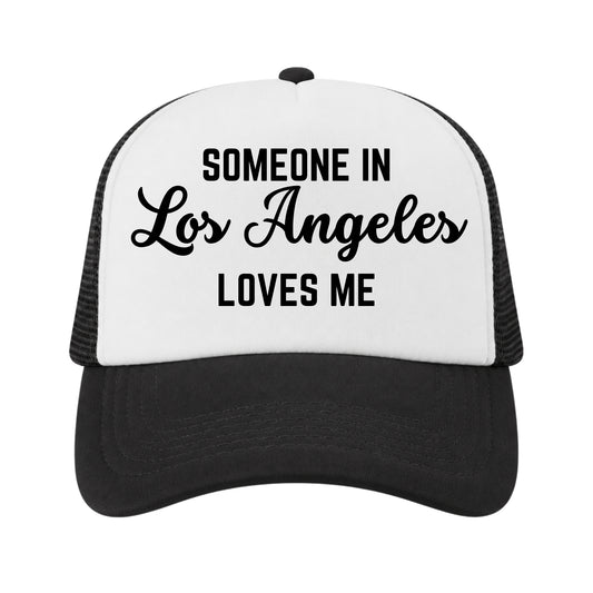 Someone in Los Angeles Loves Me Trucker Hat for Kids & Adults, Los Angeles Gift Hat, Long Distance Family Gift