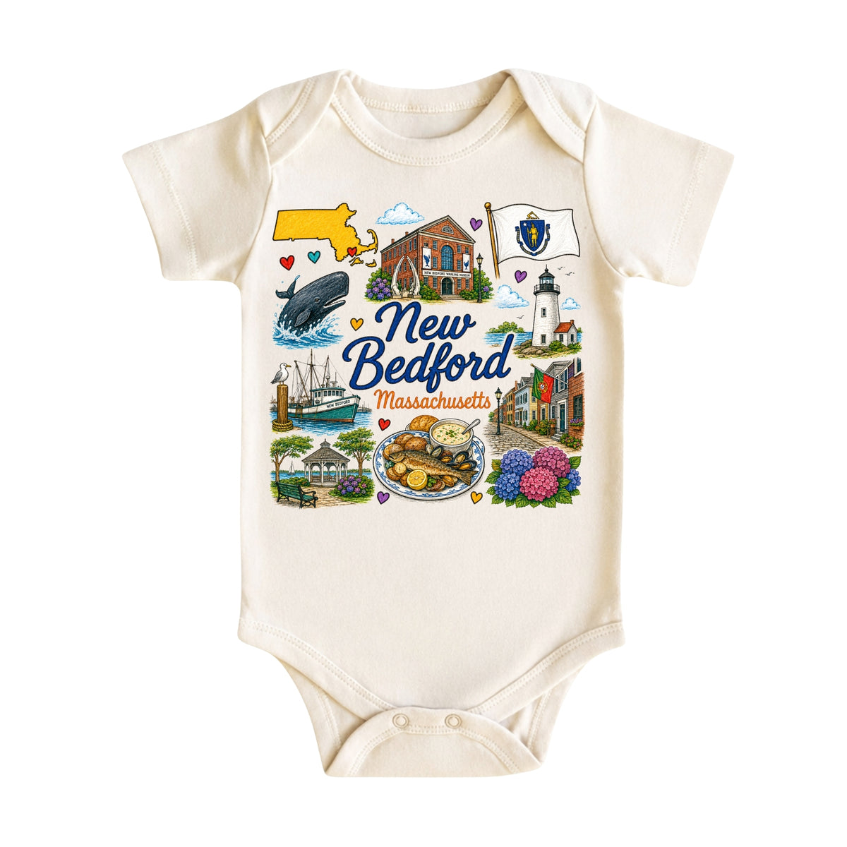 New Bedford Massachusetts Baby Bodysuit for Boys Girls
