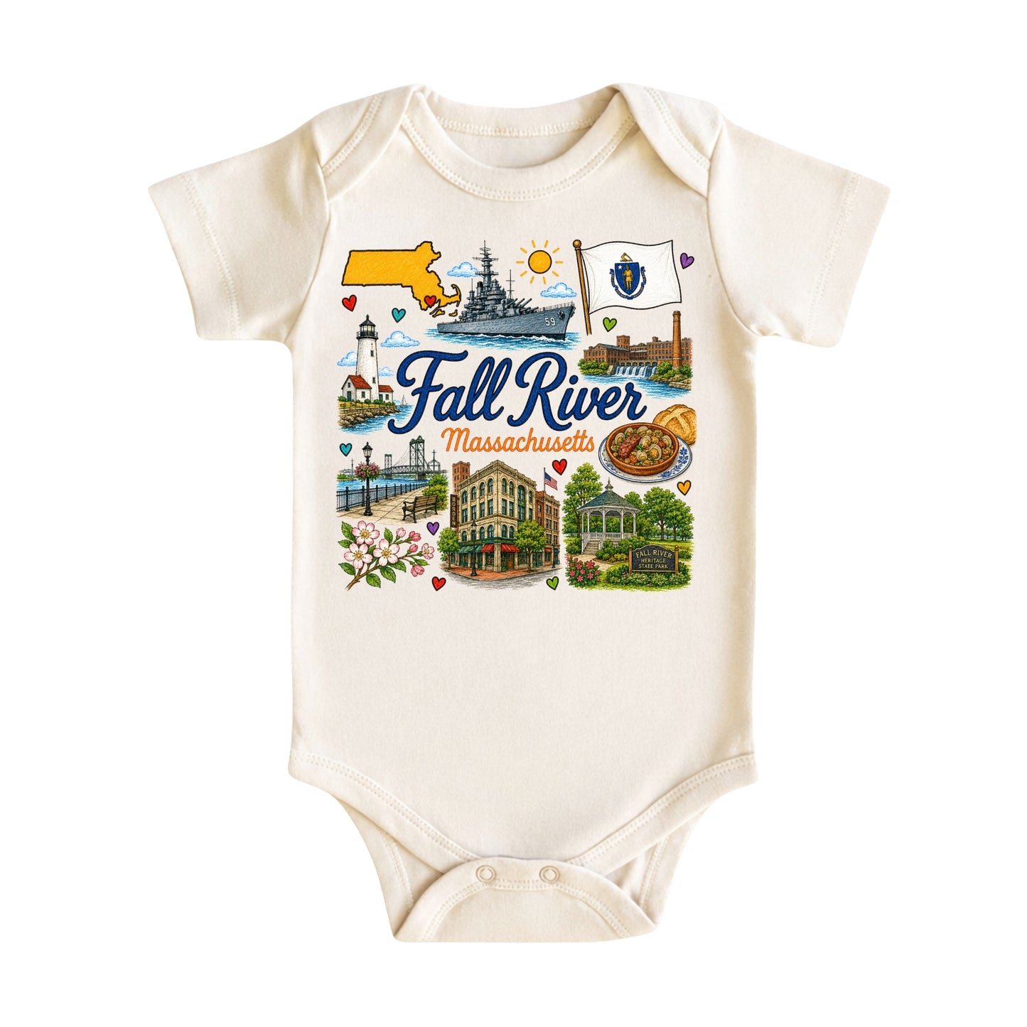 Fall River Massachusetts Baby Bodysuit for Boys Girls
