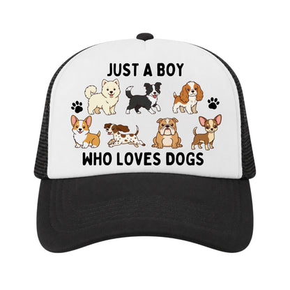 Just a Boy Who Loves Dogs Trucker Hat, Dog Lover Gift for Kids