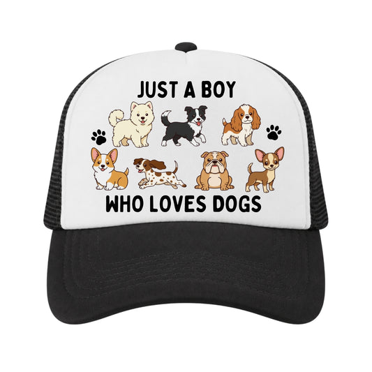 Just a Boy Who Loves Dogs Trucker Hat, Dog Lover Gift for Kids