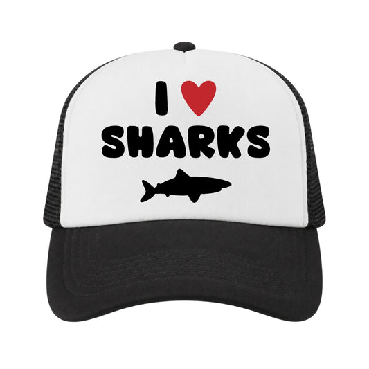 I Love Sharks Trucker Hat for Kids, Girls Boys Shark Lover Gift
