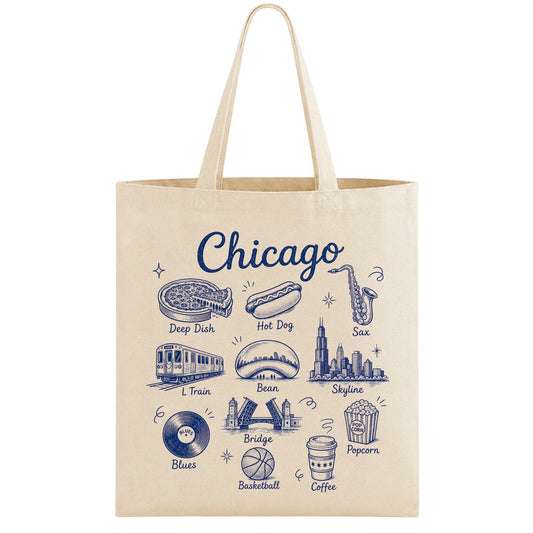 Chicago Tote Bag, Illinois Travel Market Bag