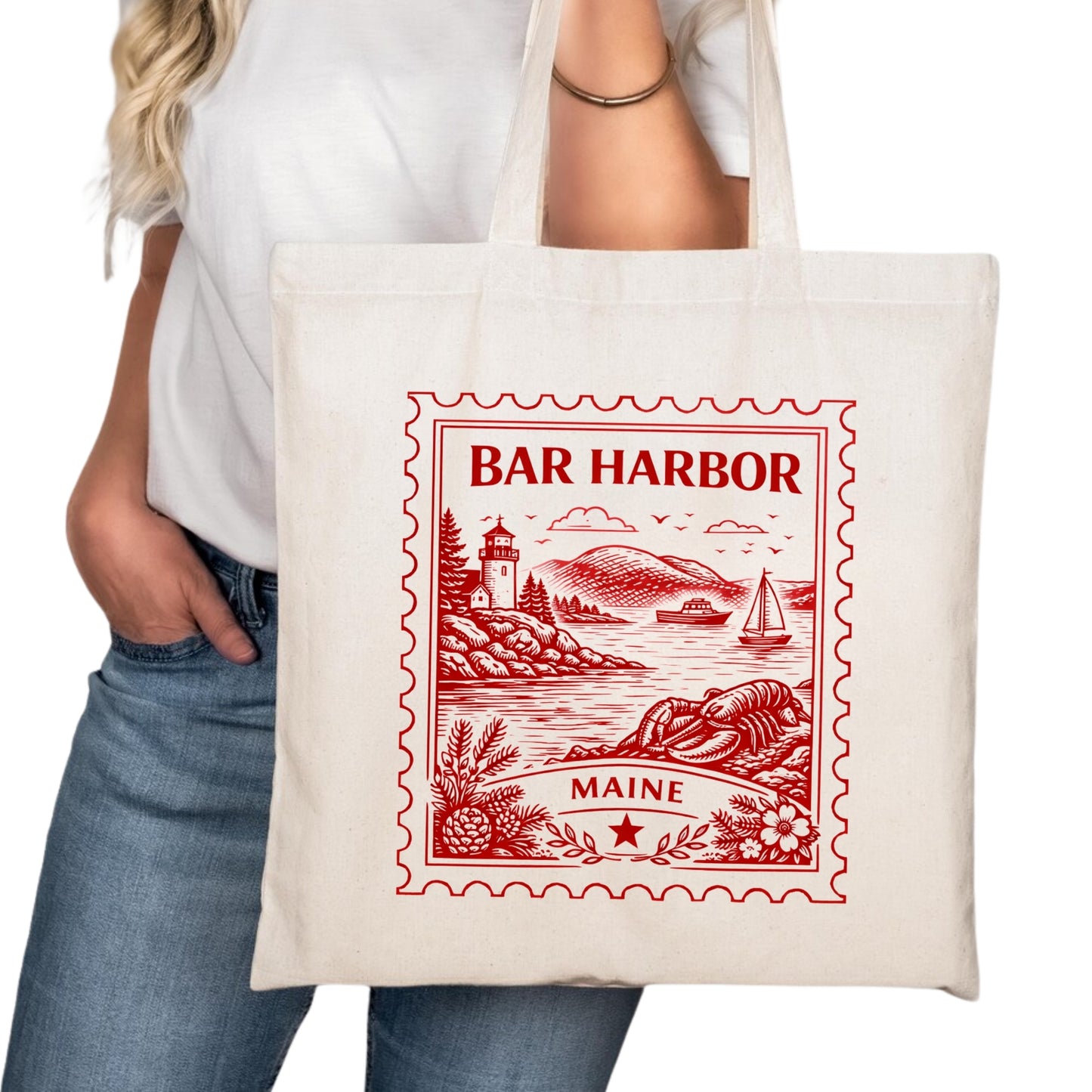 Bar Harbor Maine Postage Stamp Tote Bag