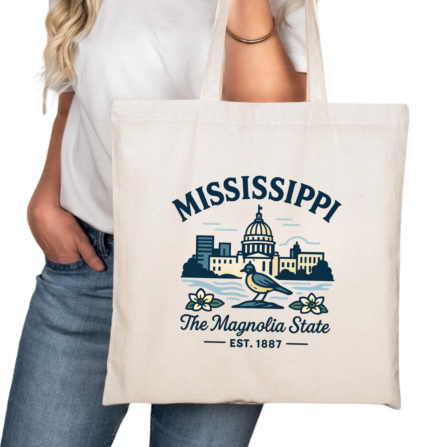 Mississippi Tote Bag, Jackson Gulfport Southaven Travel Market Bag