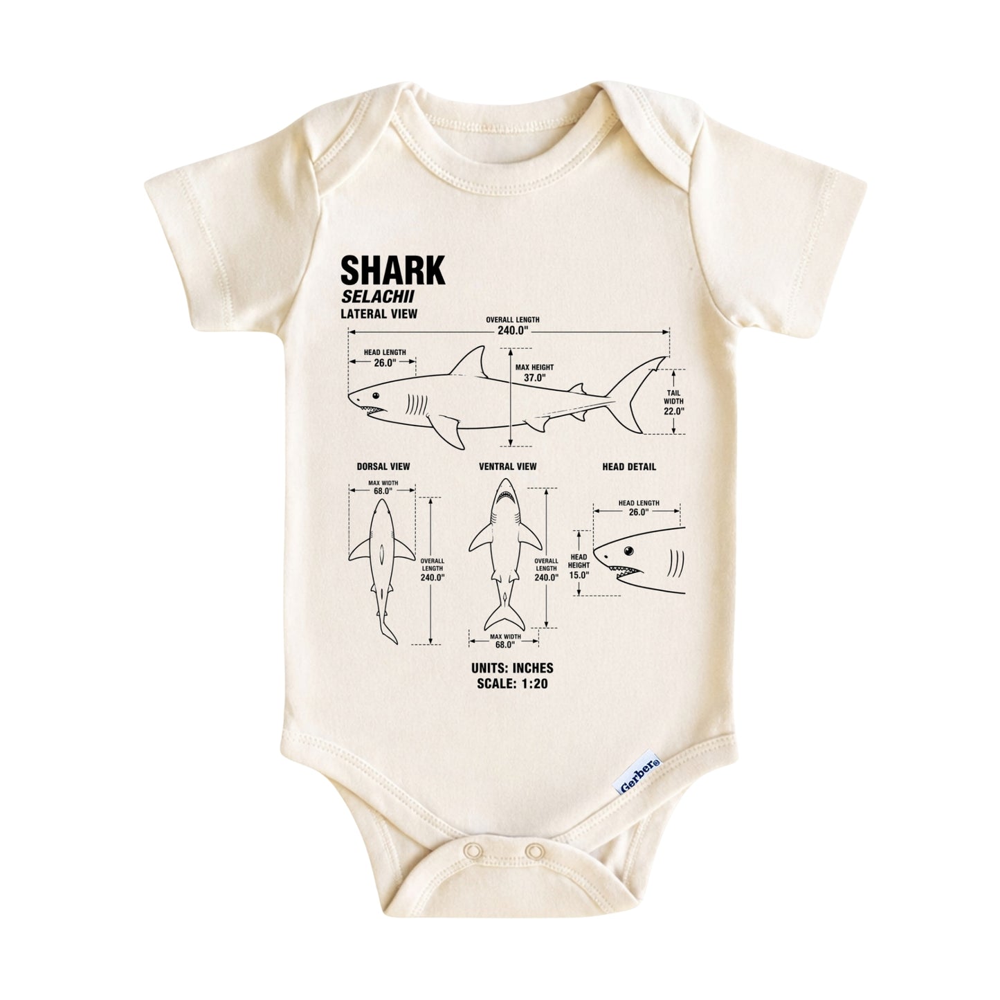 Shark Blueprint ONESIE ®, Baby Bodysuit for Boys Girls