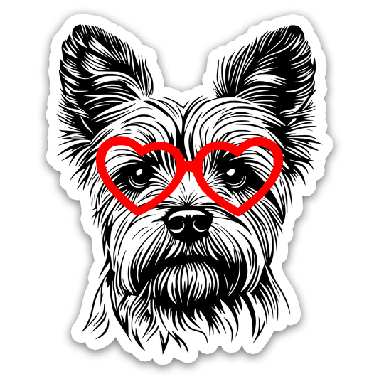 Yorkshire Terrier with Heart Glasses Sticker