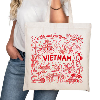 Vietnam Symbols Tote Bag