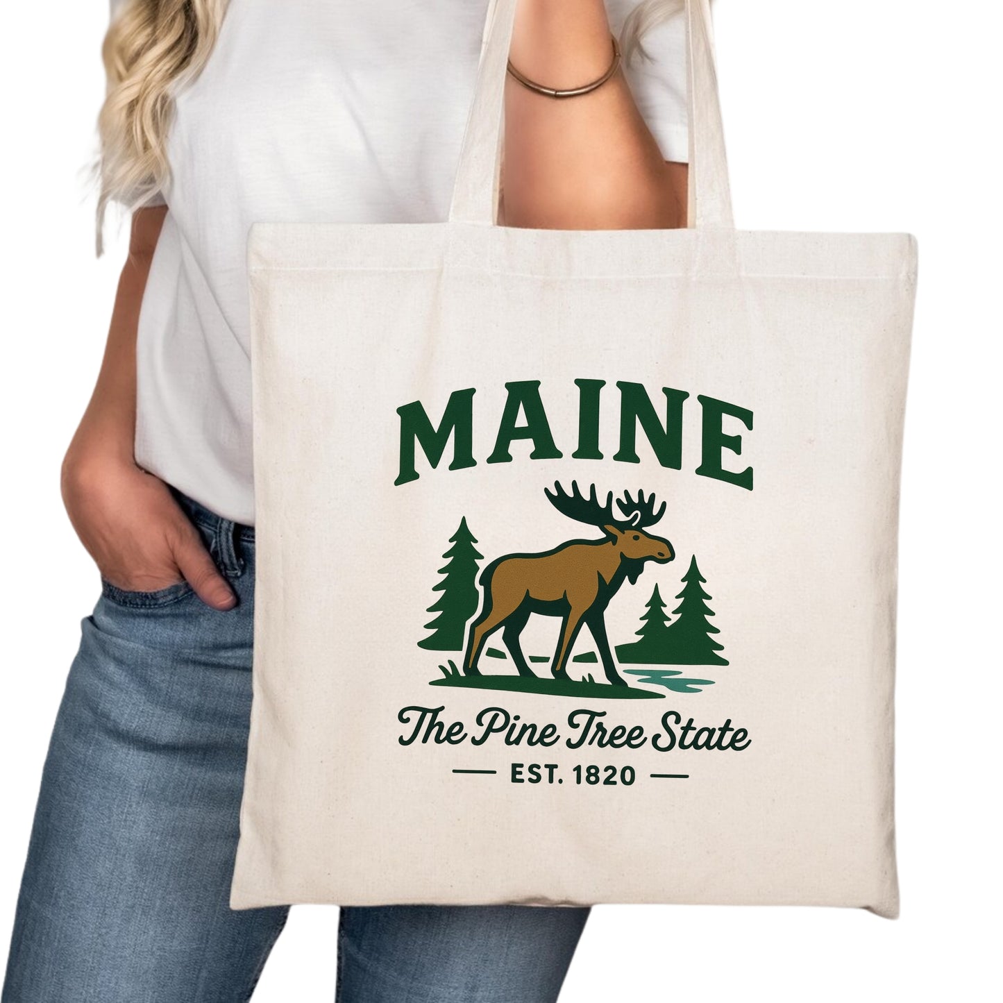 Maine Tote Bag, Portland Lewiston Bangor Travel Market Bag